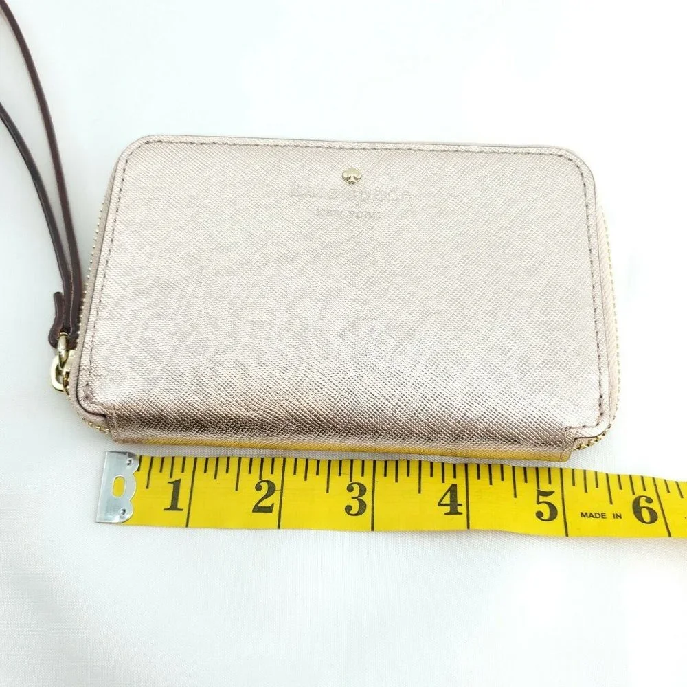 Kate Spade Womens Pale Pink Metallic Saffiano Leather Bifold Wristlet Wa…